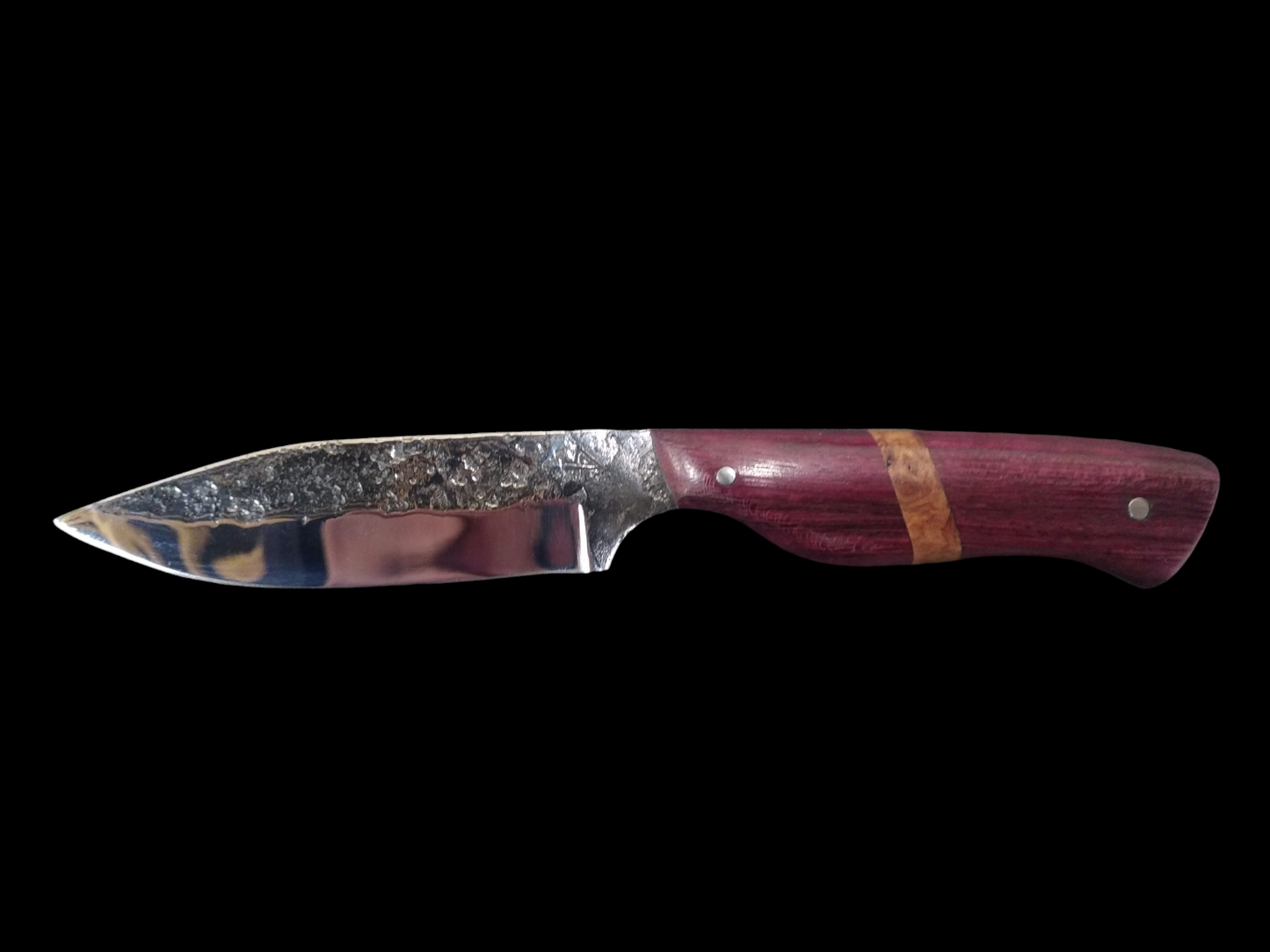 couteau fixe manche en amarante et loupe d'Amboine